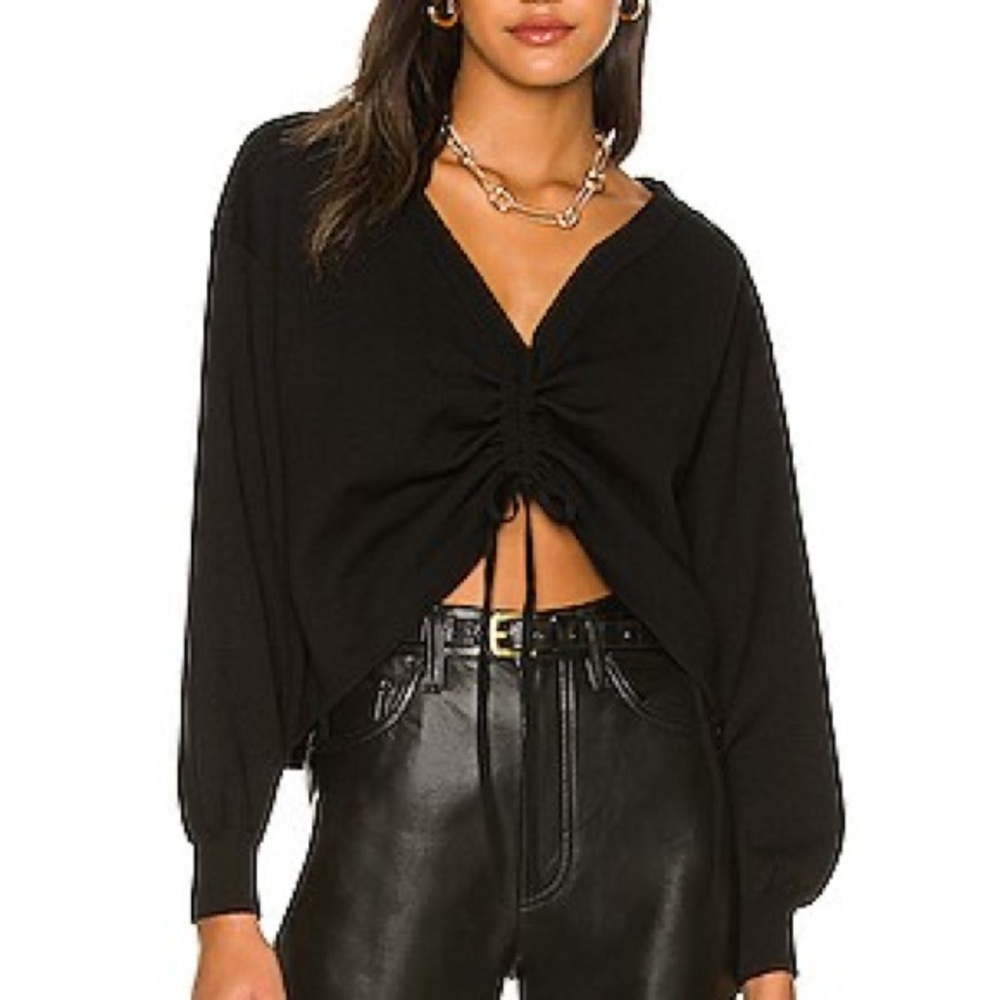 NWT Alice + Olivia Nora Reversible Open Neck Drawcord Pullover Sweater NEW Sz L